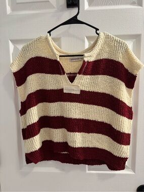 Zenana Striped Knit Pullover Vest - Cream & Burgundy